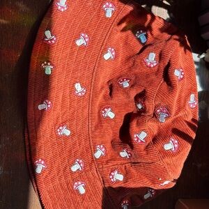 Rust Corduroy Bucket Hat with Mushroom Embroidery